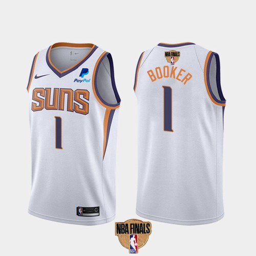 Men's Phoenix Suns #1 Devin Booker 2021 White NBA Finals Association Edition Stitched NBA Jersey (Check description if you want Women or Youth size)