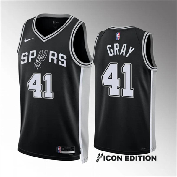 Men's San Antonio Spurs #41 Raiquan Gray Black 2022/23 Icon Edition Stitched Basketball Jersey
