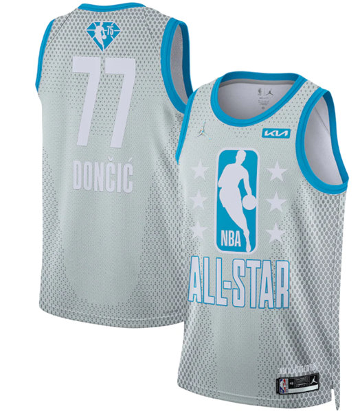 Men's Dallas Mavericks #77 Luka Doncic 2022 All-Star Grey 75th Anniversary Navy Stitched Basketball Jersey