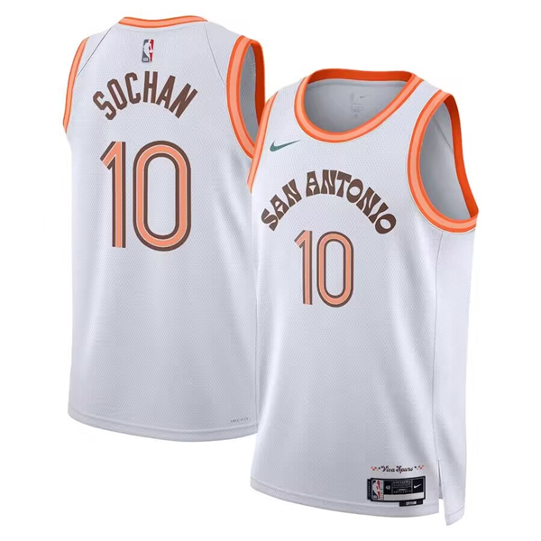 Men's San Antonio Spurs #10 Jeremy Sochan White 2023/24 City Edition Stitched Basketball Jersey