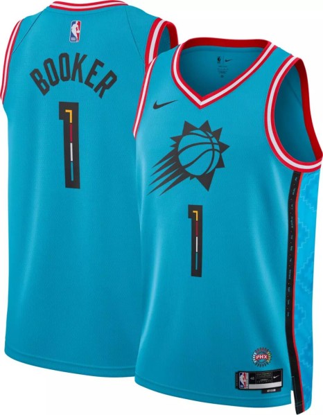 Men's Phoenix Suns #1 Devin Booker 2022-23 Blue City Edition Swingman Stitched Basketball Jersey