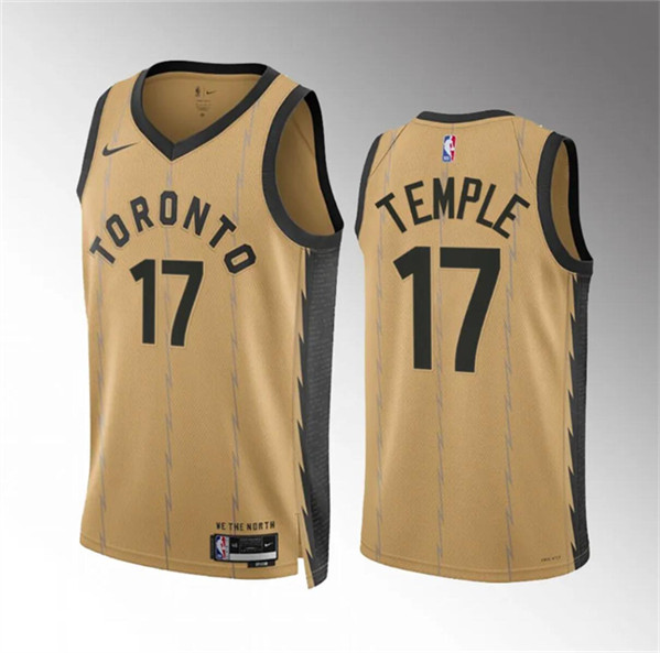 Men's Toronto Raptors #17 Garrett Temple Gold 2023/24 City Edition Stitched Basketball Jersey