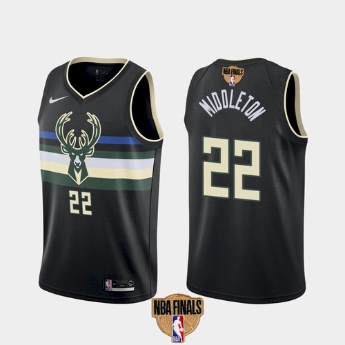 Men's Milwaukee Bucks #22 Khris Middleton 2021 NBA Finals Black Statement Edition Stitched NBA Jersey