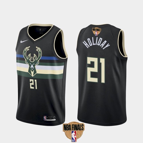 Men's Milwaukee Bucks #21 Jrue Holiday 2021 NBA Finals Black Statement Edition Stitched NBA Jersey