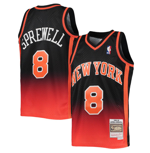 Men's New Yok Knicks #8 Latrell Sprewell 1998/99 Orange/Black Throwback Stitched Jersey