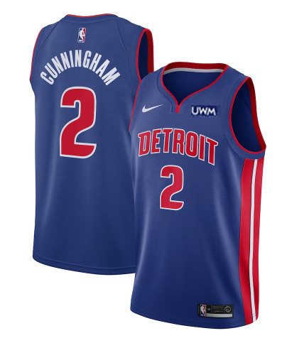 Men's Detroit Pistons #2 Cade Cunningham Blue Draft First Round Pick Icon Edition Stitched Jersey