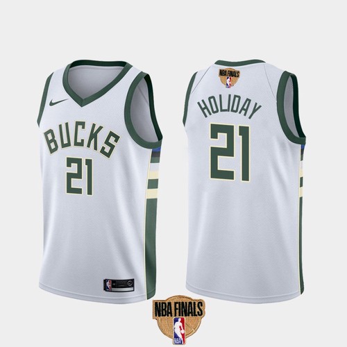 Men's Milwaukee Bucks #21 Jrue Holiday 2021 NBA Finals White Association Edition Stitched NBA Jersey