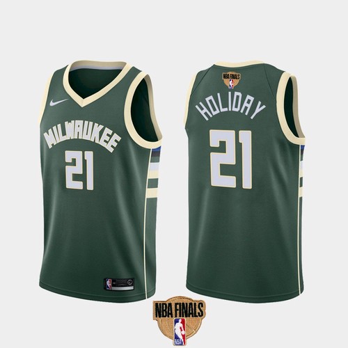 Men's Milwaukee Bucks #21 Jrue Holiday 2021 NBA Finals Green Association Edition Stitched NBA Jersey