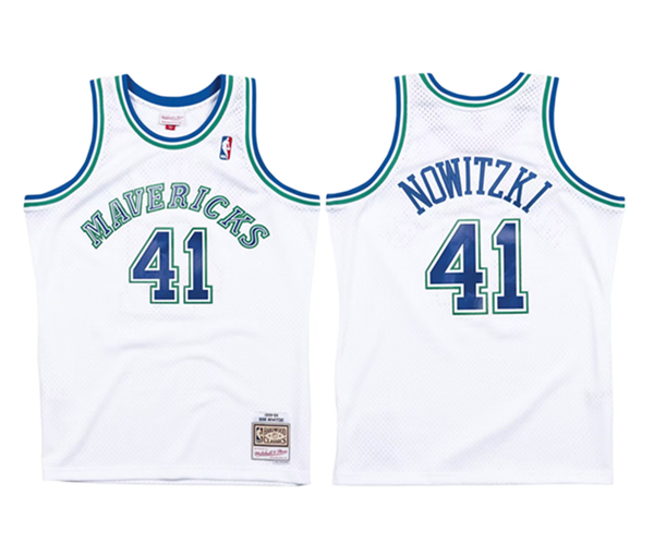 Men's Dallas Mavericks #41 Dirk Nowitzki White 1998-99 Stitched Jersey