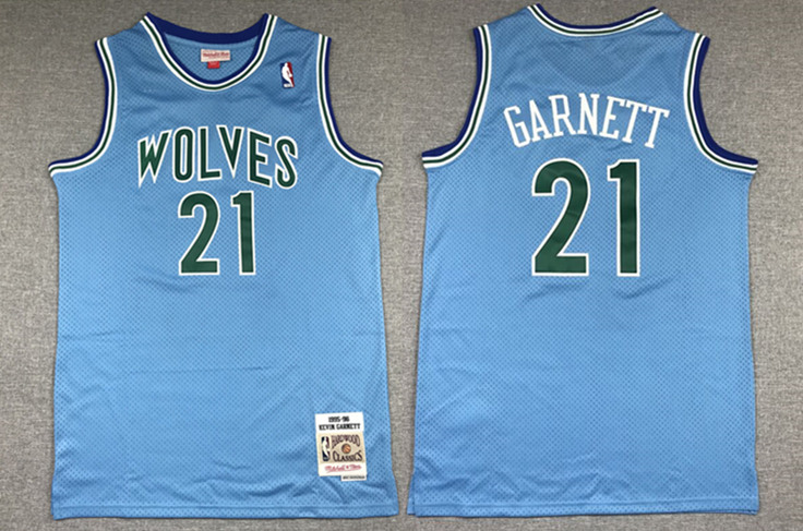Men's Minnesota Timberwolves Navy #21 Kevin Garnett Blue 1995-96 Throwback Stitched NBA Jersey
