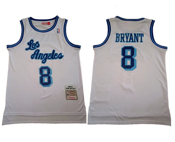 Men's Los Angeles Lakers #8 Kobe Bryant White 1996-97 Hardwood Classics Throwback Stitched Jersey
