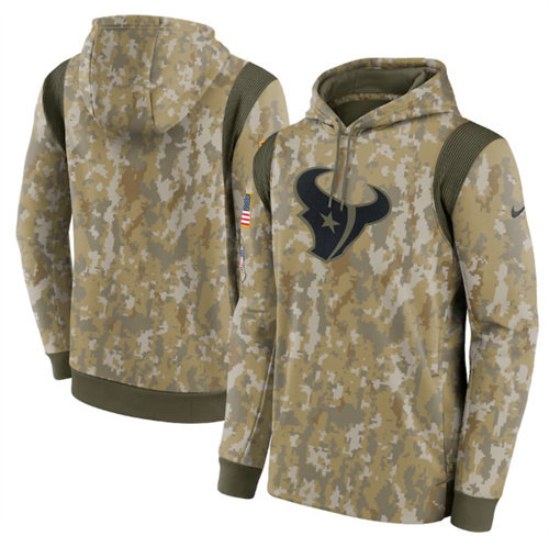 Men's Houston Texans Camo 2021 Salute To Service Therma Performance Pullover Hoodie