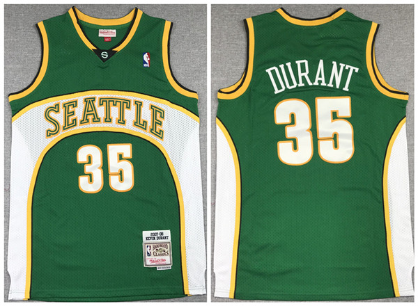 Men's Oklahoma City Thunder #35 Kevin Durant Green 2007-08 Throwback SuperSonics Stitched Jersey