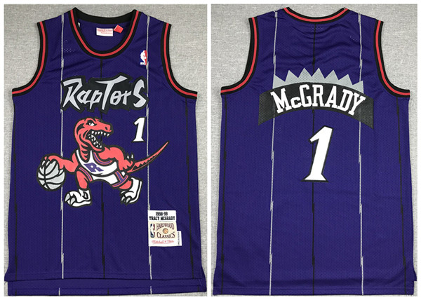 Men's Toronto Raptors #1 Tracy Mcgrady Purple Throwback Stitched Jersey