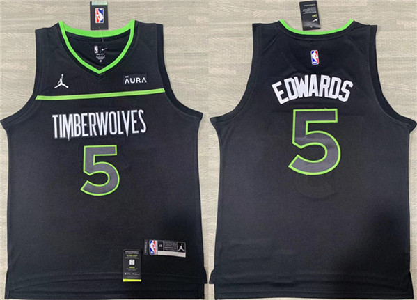 Men's Minnesota Timberwolves #5 Anthony Edwards Black Stitched Jersey