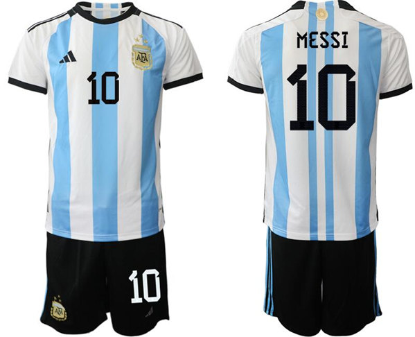 Men's Argentina #10 Lionel Messi White/Blue Soccer Jersey Suit