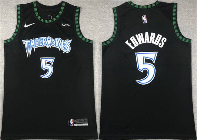 Men's Minnesota Timberwolves #5 Anthony Edwards Black City Edition Stitched Jersey