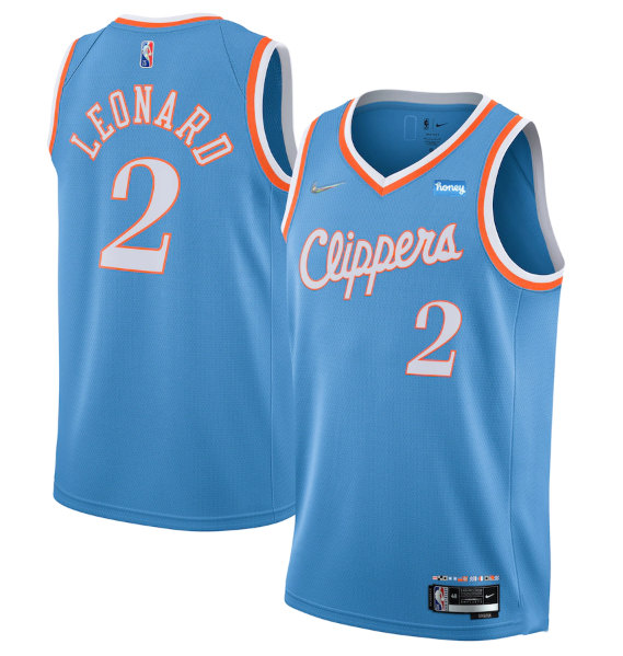 Men's Los Angeles Clippers #2 Kawhi Leonard 2021/22 City Edition Light Blue 75th Anniversary Stitched Basketball Jersey