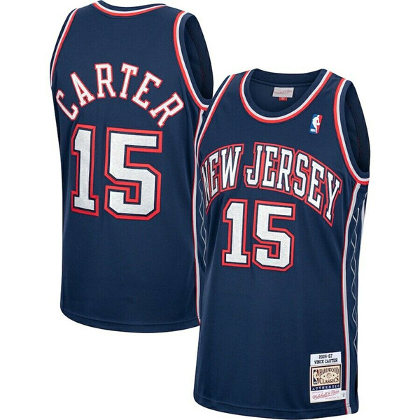 Men's Brooklyn Nets #15 Vince Carter Navy Throwback Stitched Jersey