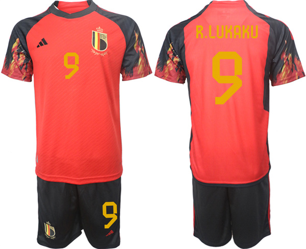 Men's Belgium #9 R.Lukaku Red 2022 FIFA World Cup Home Soccer Jersey Suit