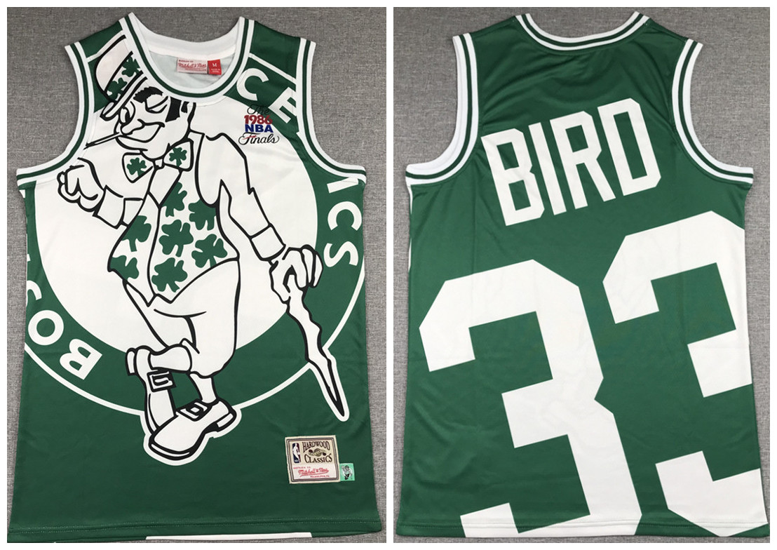 Men's Boston Celtics Green #33 Larry Bird Big Face Throwback Stitched NBA Jersey