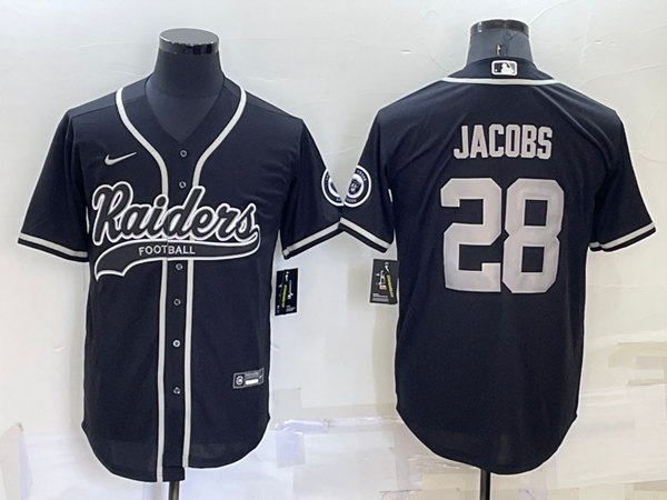 Men's Las Vegas Raiders #28 Josh Jacobs Black Cool Base Stitched Baseball Jersey