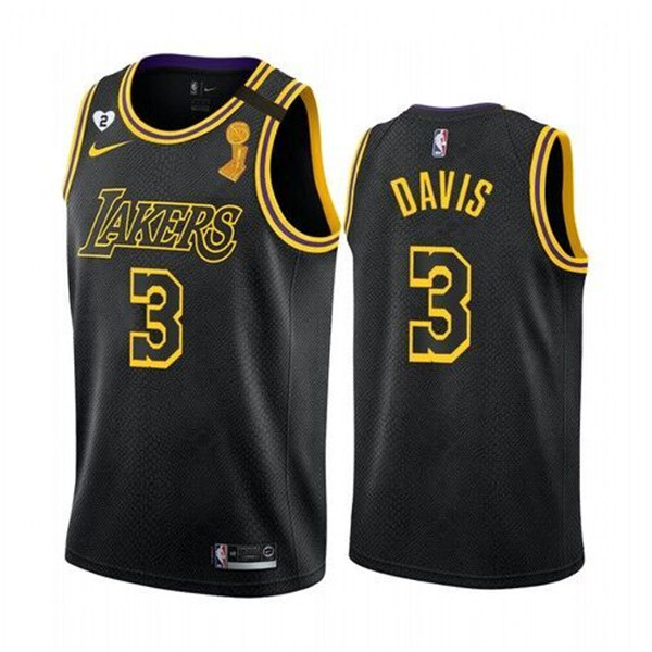 Men's Los Angeles Lakers #3 Anthony Davis 2020 Black NBA Finals Champions With Gigi Patch Mamba Stitched NBA Jersey