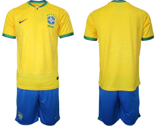 Men's Brazil Blank Yellow Home Soccer Jersey Suit