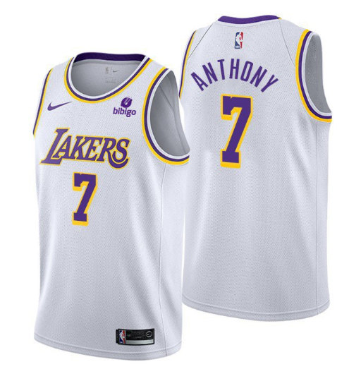 Men's Los Angeles Lakers #7 Carmelo Anthony "bibigo" White 75th Anniversary Stitched Jersey