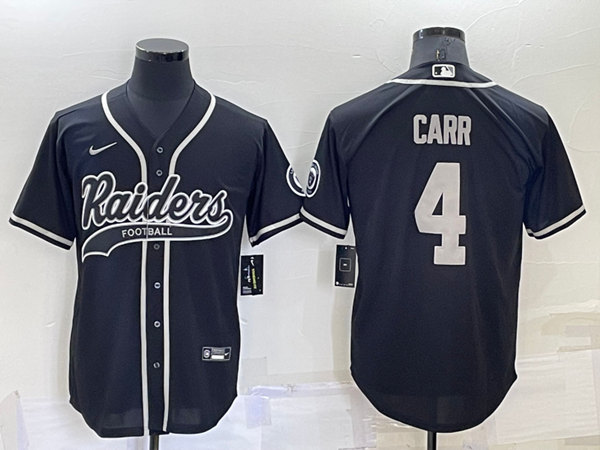 Men's Las Vegas Raiders #4 Derek Carr Black Cool Base Stitched Baseball Jersey