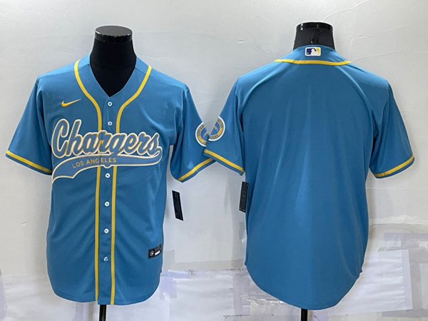 Men's Los Angeles Chargers Blank Blue Cool Base Stitched Baseball Jersey