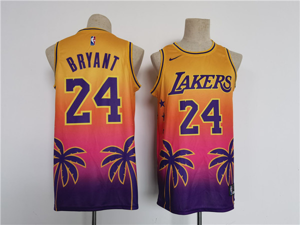 Men's Los Angeles Lakers #24 Kobe Bryant Yellow/Pink Throwback basketball Jersey