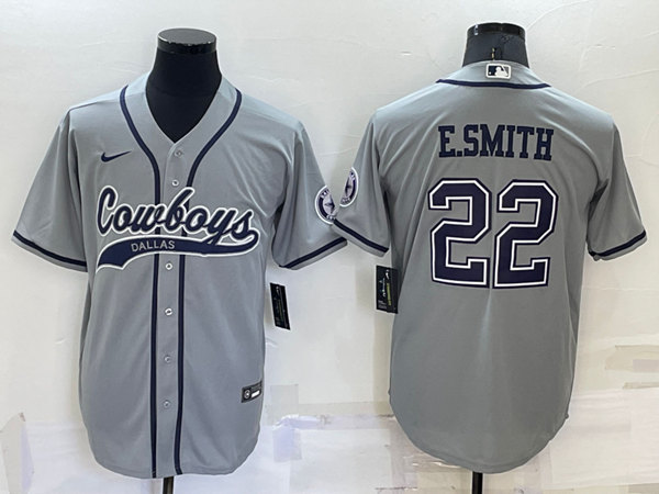 Men's Dallas Cowboys #22 Emmitt Smith Gray Cool Base Stitched Baseball Jersey