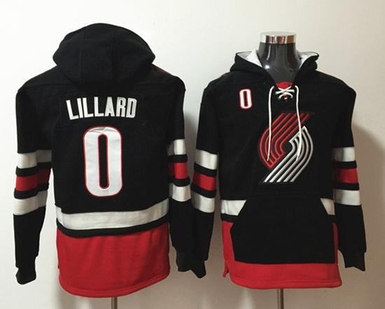 Men's Portland Trail Blazers #0 Damian Lillard Black Lace-Up Pullover Hoodie