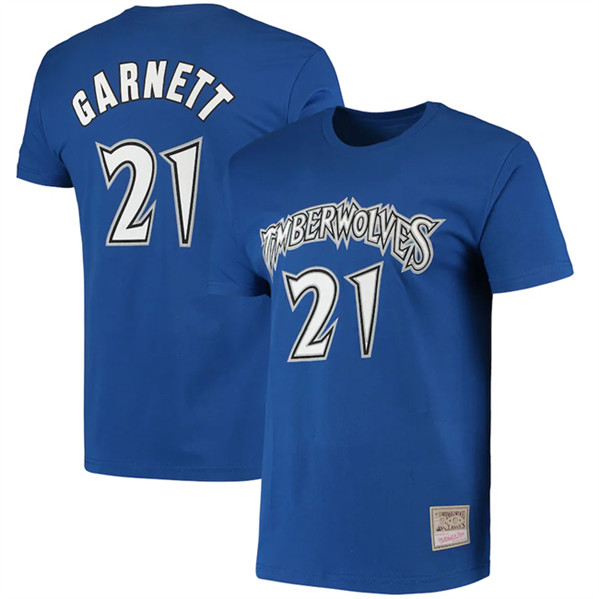 Men's Minnesota Timberwolves #21 Kevin Garnett Blue Name & Number T-Shirt