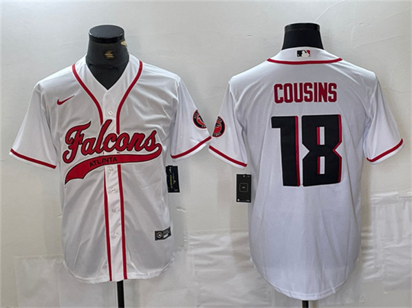 Men's Atlanta Falcons #18 Kirk Cousins White With Patch Cool Base Baseball Stitched Jersey