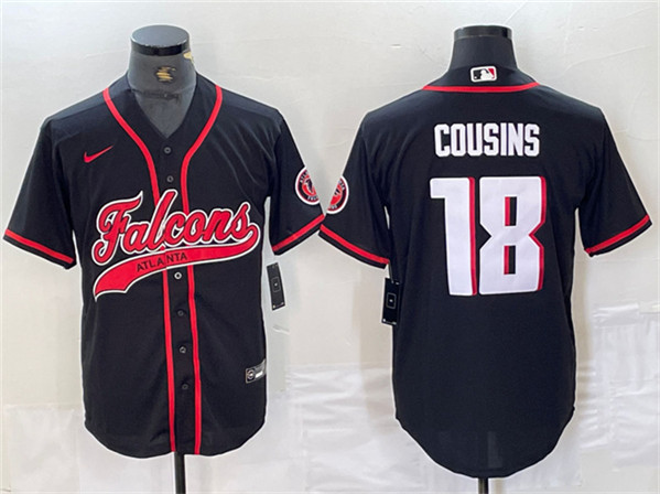 Men's Atlanta Falcons #18 Kirk Cousins Black With Patch Cool Base Baseball Stitched Jersey