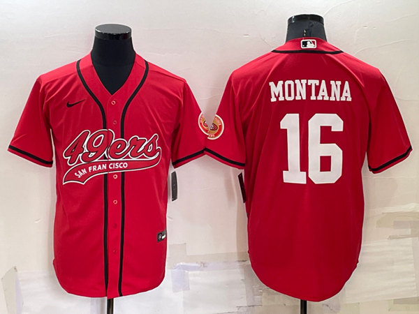 Men's San Francisco 49ers #16 Joe Montana Red Cool Base Stitched Baseball Jersey