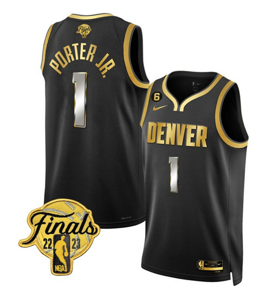 Men's Denver Nuggets #1 Michael Porter Jr. Black 2023 Finals Collection With NO.6 Patch Stitched Basketball Jersey