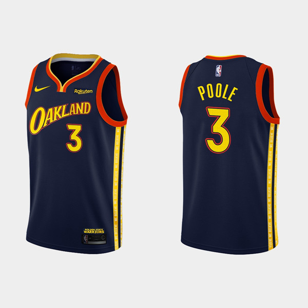 Men's Golden State Warriors #3 Jordan Poole 2020-21 City Edition Navy Stitched NBA Jersey