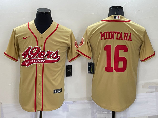 Men's San Francisco 49ers #16 Joe Montana Gold Cool Base Stitched Baseball Jersey