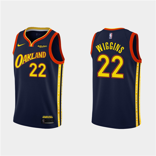 Men's Golden State Warriors #22 Andrew Wiggins 2020-21 City Edition Navy Stitched NBA Jersey