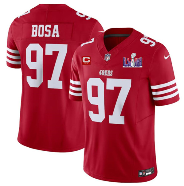 Men's San Francisco 49ers #97 Nick Bosa Red 2024 F.U.S.E. Super Bowl LVIII Patch And 2-star C Patch Vapor Untouchable Limited Football Stitched Jersey
