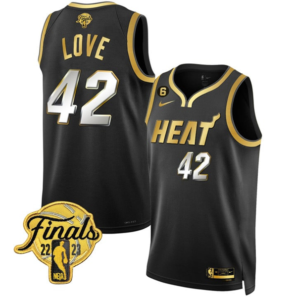 Men's Miami Heat #42 Kevin Love Black 2023 Finals Stitched Basketball Jersey