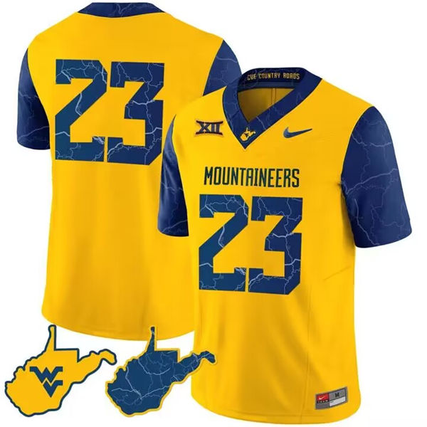 Men's West Virginia Mountaineers #23 Gold 2023 F.U.S.E. Stitched Jersey