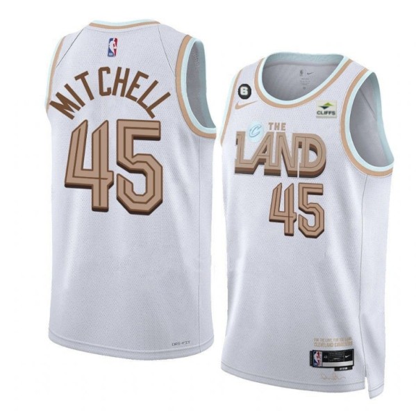 Men's Cleveland Cavaliers #45 Donovan Mitchell White 2022/23 City Edition With NO6. Patch Stitched Jersey