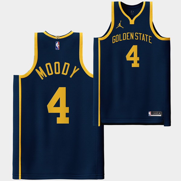 Men's Golden State Warriors #4 Moses Moody Navy Stitched Basketball Jersey