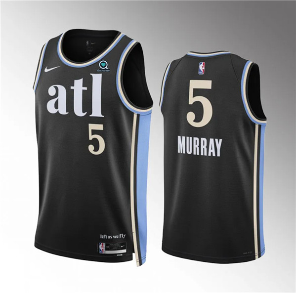 Men's Atlanta Hawks #5 Dejounte Murray 2023/24 Black City Edition Stitched Basketball Jersey