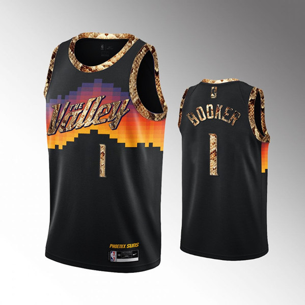 Men's Phoenix Suns #1 Devin Booker Balck 2021 Exclusive Edition Python Skin Stitched Basketball Jersey