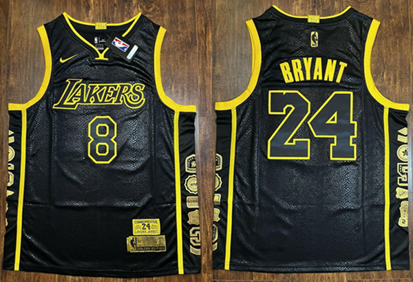 Men's Los Angeles Lakers Front #8 Back #24 Kobe Bryant Black Stitched Basketball Jersey